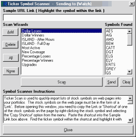 Stock ticker symbol scanning window.